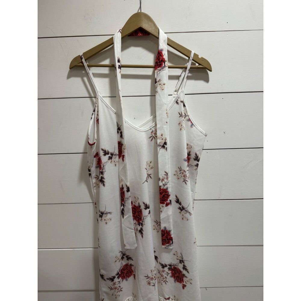 White Floral Tank Mini Dress Fringe Hem Women XL - Picture 6 of 7